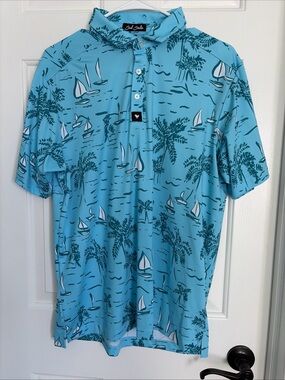 Bad BirdieLight Blue Tropical Sailboat Polo